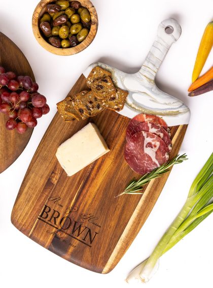 Acacia Wood Cheese Board with Epoxy Resin Best Seller - White/Gold - Champagne