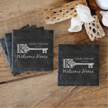 Slate Coaster Set - Rustic Key