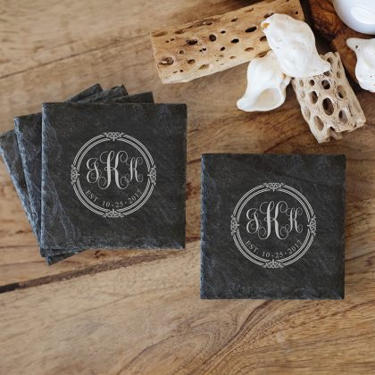 Slate Coaster Set - Script