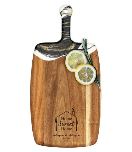 Acacia Wood Cheese Board with Epoxy Resin Black Gold - Home Sweet Home