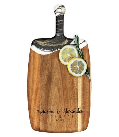 Acacia Wood Cheese Board with Epoxy Resin Black Gold - Whimsical
