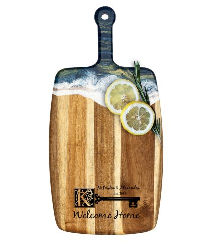 Acacia Wood Cheese Board with Epoxy Resin Ocean Dream - Rustic Key