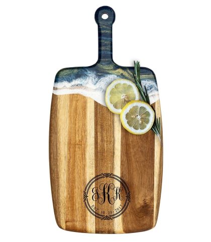 Acacia Wood Cheese Board with Epoxy Resin Ocean Dream - Script Mono