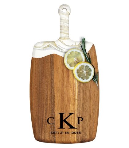 Acacia Wood Cheese Board with Epoxy Resin White Gold - 3 LTR