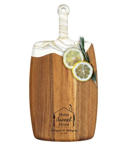Acacia Wood Cheese Board with Epoxy Resin White Gold - Home Sweet Home