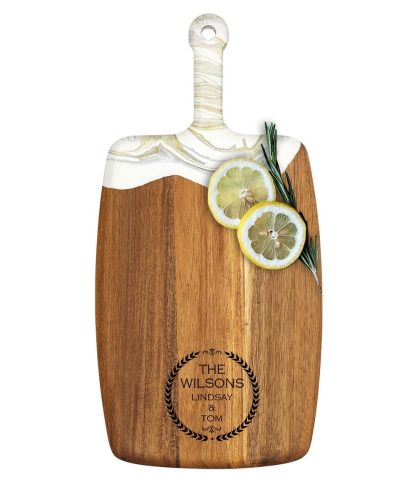 Acacia Wood Cheese Board with Epoxy Resin White Gold - Leaf Mono