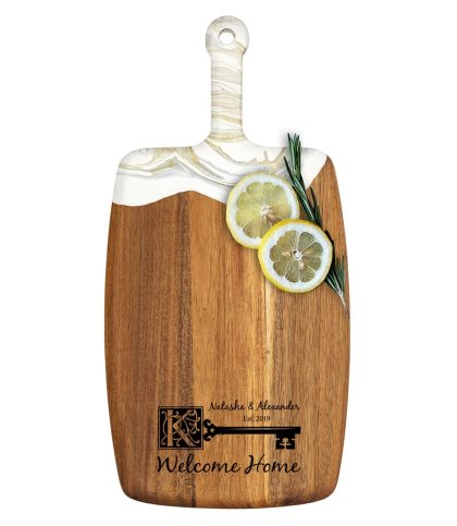 Acacia Wood Cheese Board with Epoxy Resin White Gold - Rustic Key