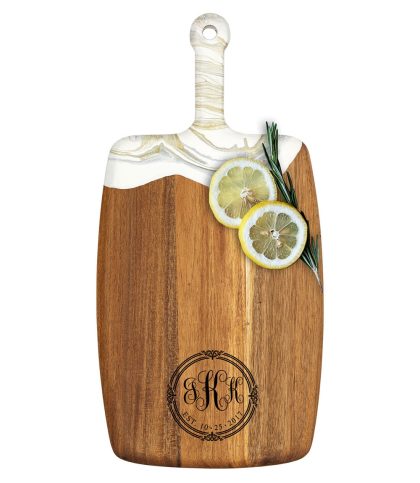 Acacia Wood Cheese Board with Epoxy Resin White Gold - Script Mono