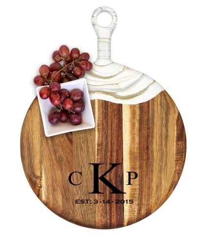 Acacia Wood Cheese Board with Epoxy Resin White Gold - 3 LTR