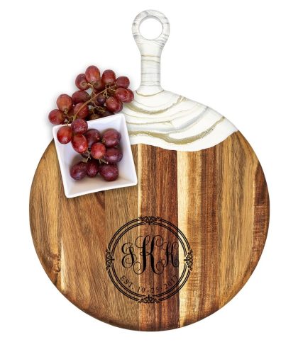 Acacia Wood Cheese Board with Epoxy Resin White Gold - Script Mono