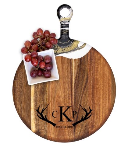 Acacia Wood Cheese Board with Epoxy Resin Black Gold - Antlers